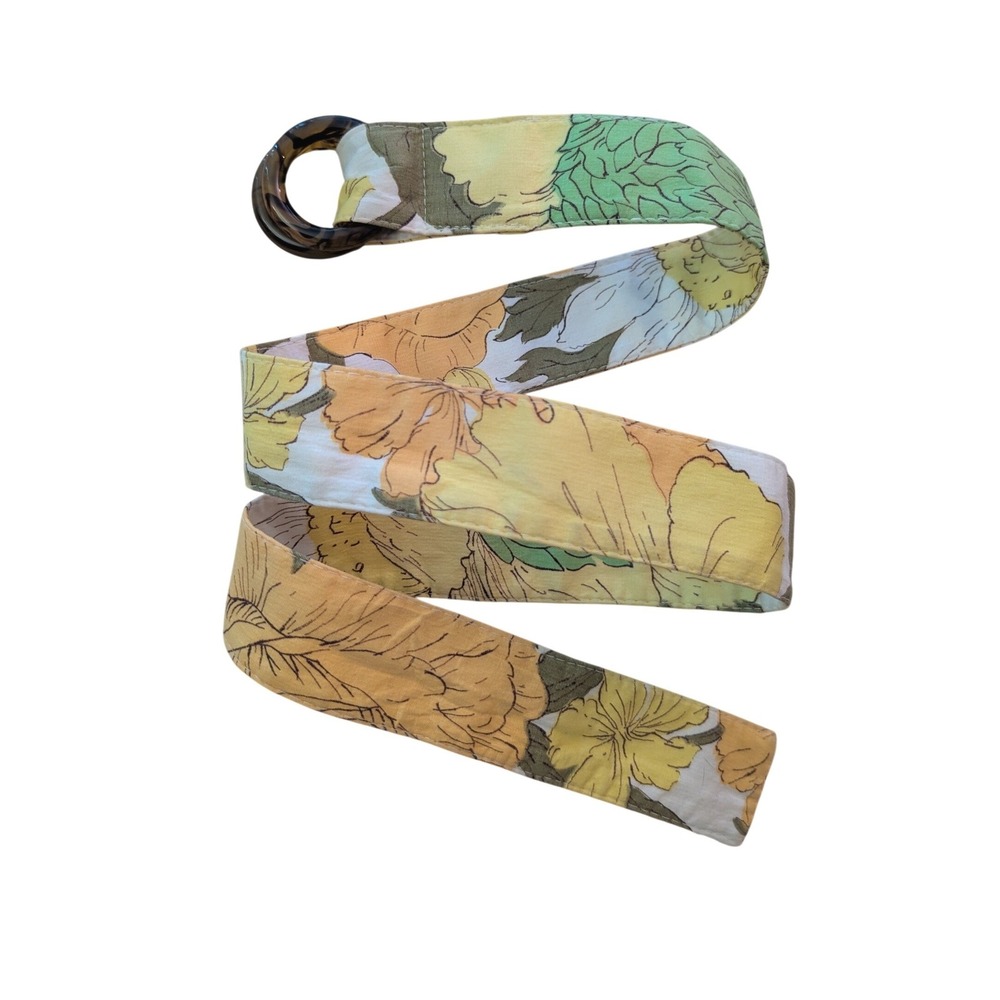 Hob Nob Floral Fabric D-Ring Belt Tortoise Buckle Vintage Style Y2K Retro Fall‎